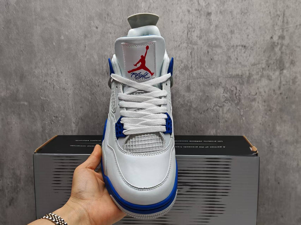 AJ4 White & Blue “42” Lace-Up Sneakers