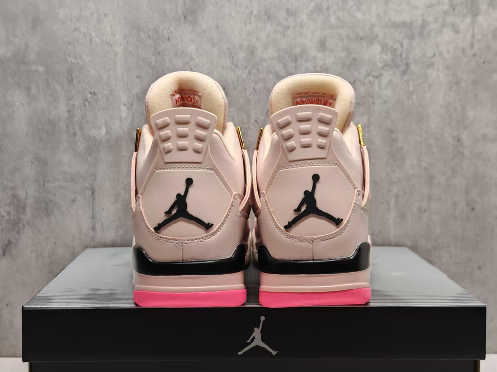 AJ4 Beige & Hot Pink Lace-Up Sneakers
