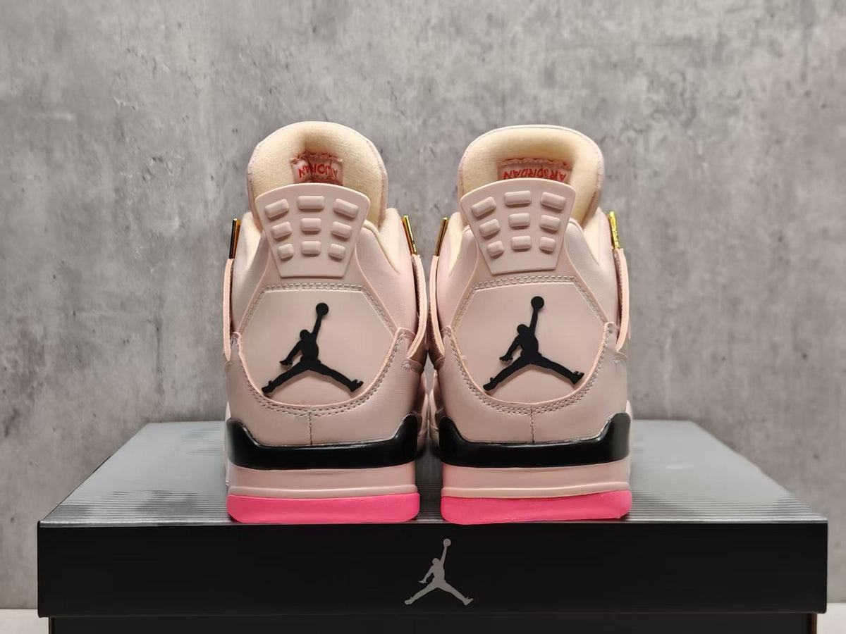 AJ4 Beige & Hot Pink Lace-Up Sneakers