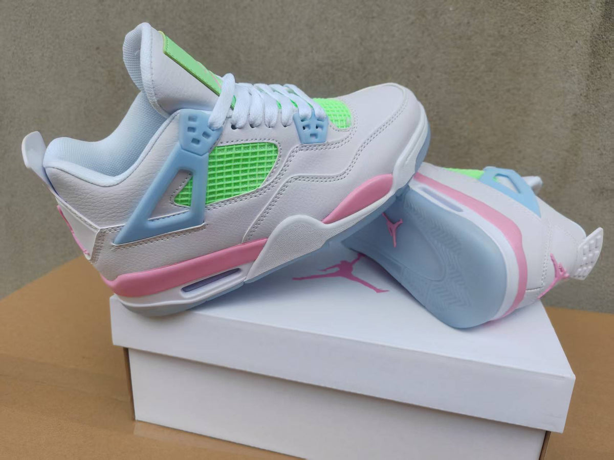 AJ4 White & Pastel Multicolor Lace-Up Sneakers