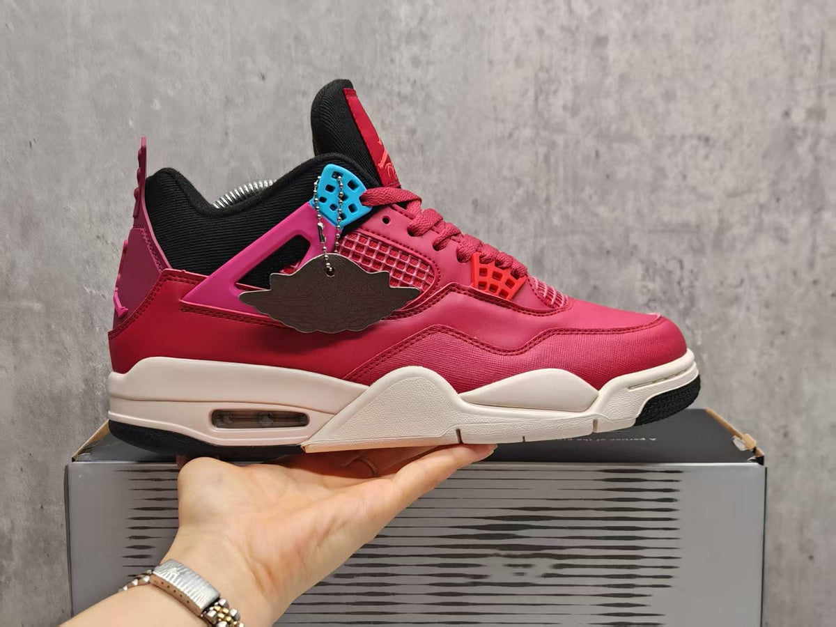 AJ4 Beet Red & Pink Lace-Up Sneakers