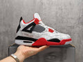 AJ4 White Laser Sneakers | Red & Black Accents