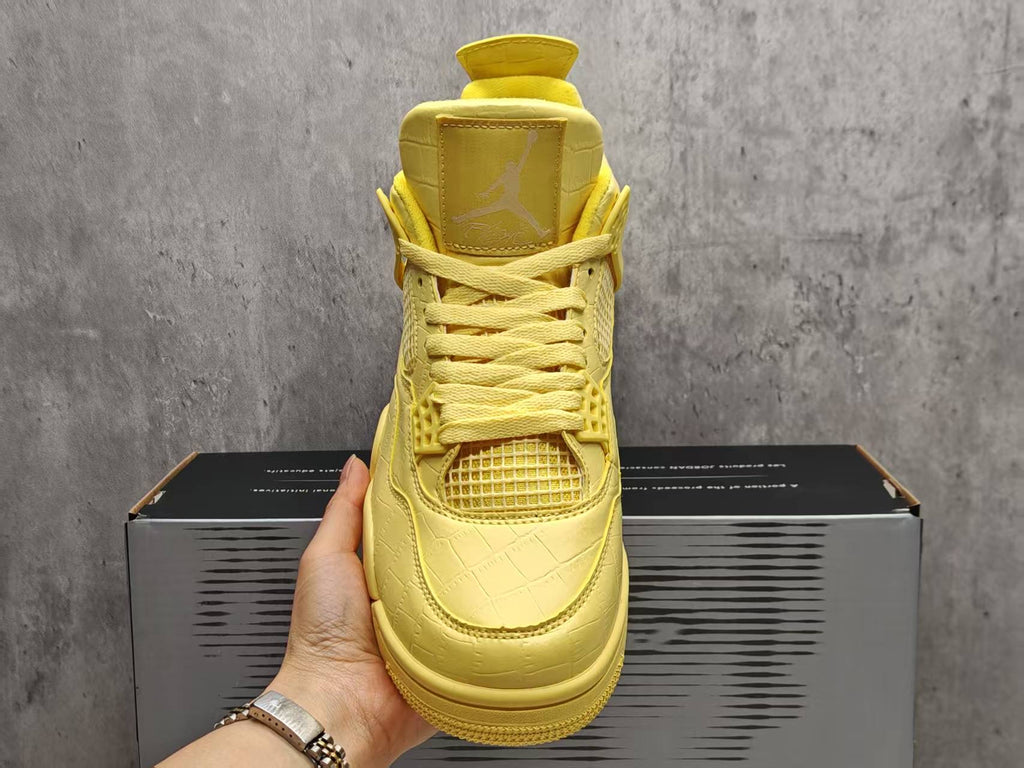 AJ4 Lemon Yellow Textured Lace-Up Sneakers