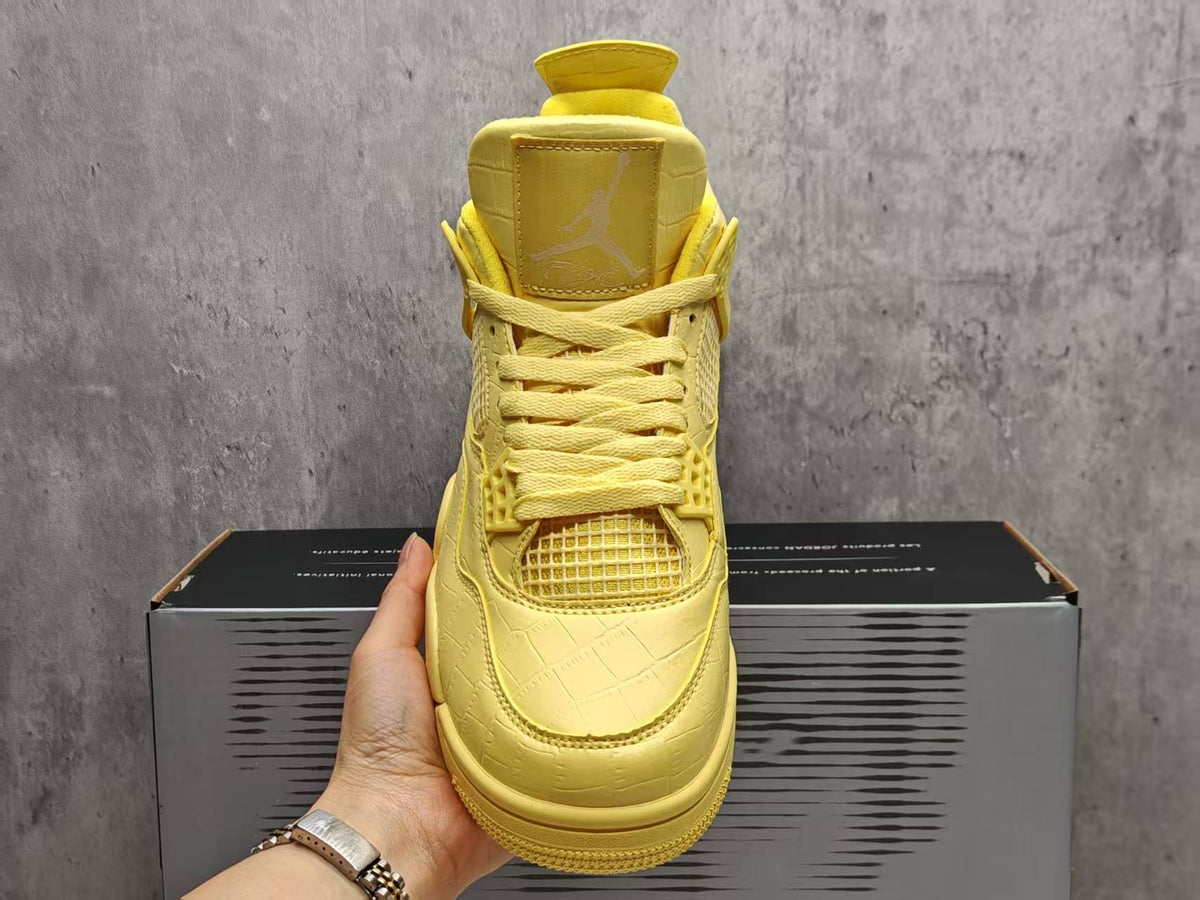 AJ4 Lemon Yellow Textured Lace-Up Sneakers