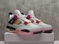AJ4 White & Pink Comic-Style Lace-Up Sneakers