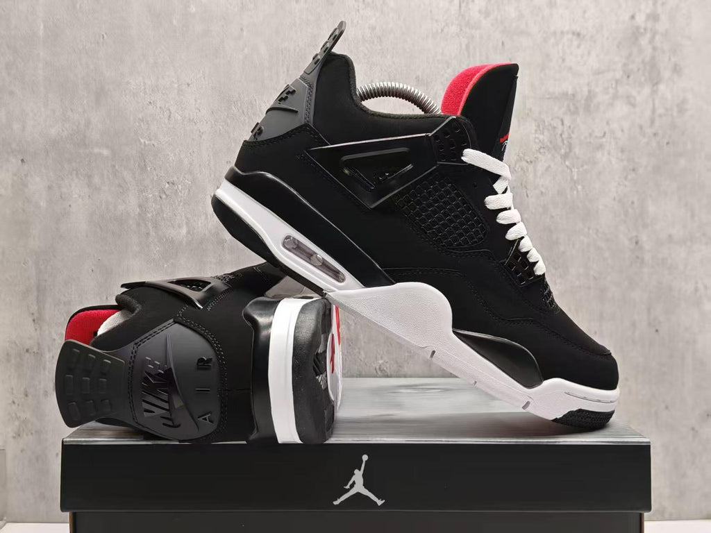 AJ4 Bloodline Black & White Sneakers with Red Accents