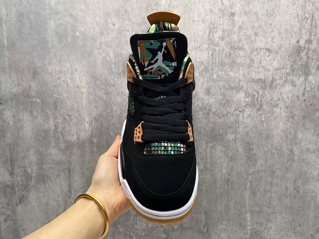 AJ4 Bamboo Black & Tan Lace-Up Sneakers