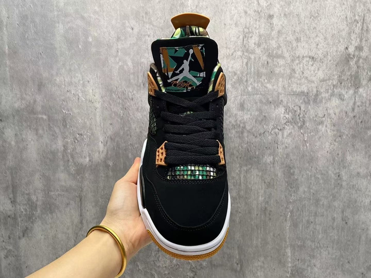 AJ4 Bamboo Black & Tan Lace-Up Sneakers