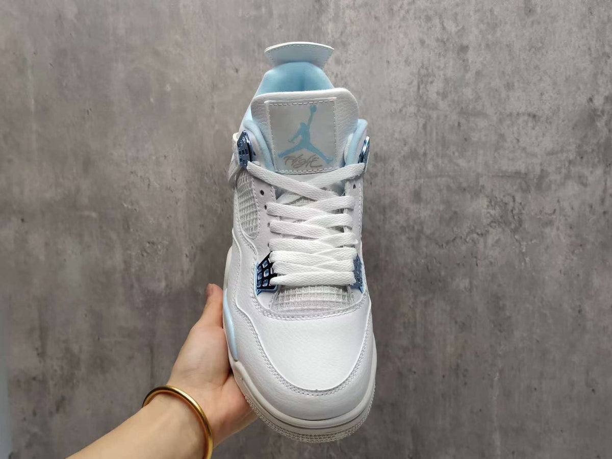 AJ4 White & Ice Blue Sneakers