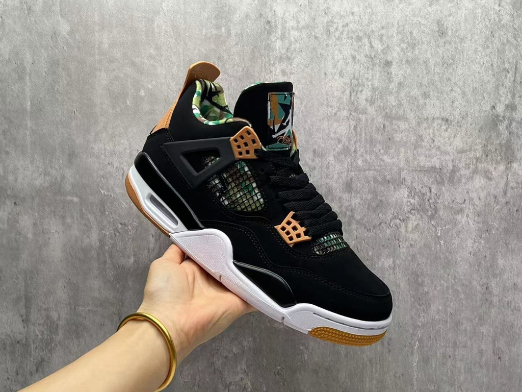 AJ4 Bamboo Black & Tan Lace-Up Sneakers
