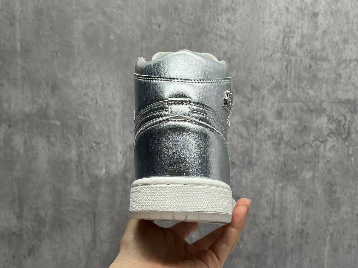 AJ1 Metallic Silver High-Top Sneakers