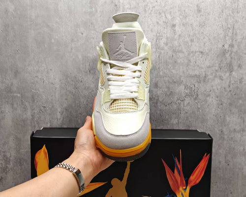 AJ4 Bird of Paradise Cream & Orange Lace-Up Sneakers
