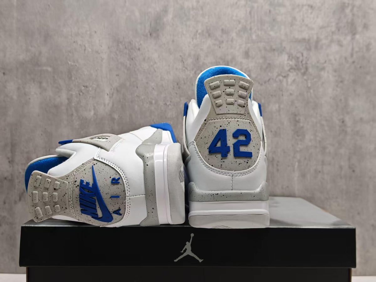 AJ4 White & Blue “42” Lace-Up Sneakers