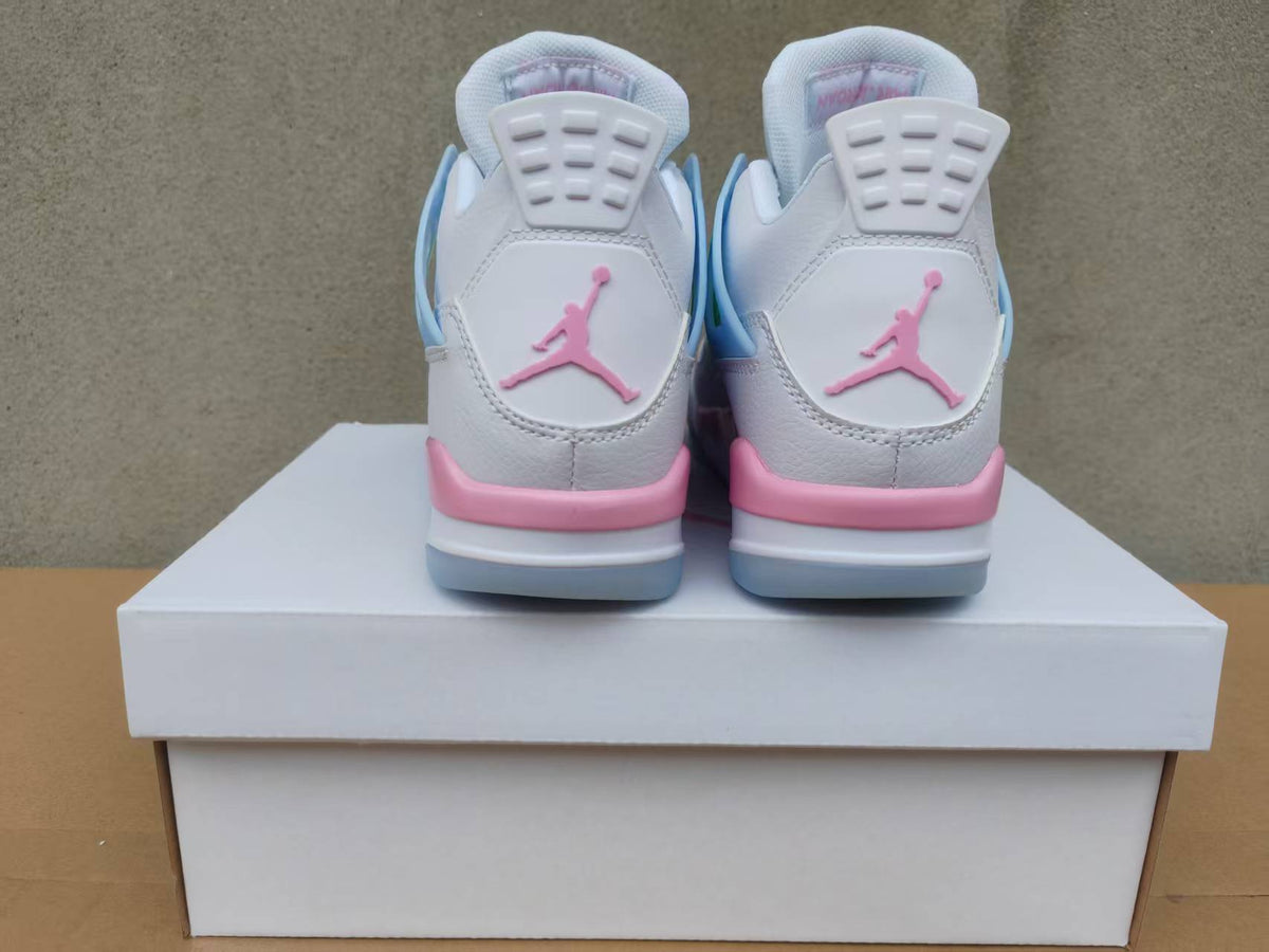 AJ4 White & Pastel Multicolor Lace-Up Sneakers
