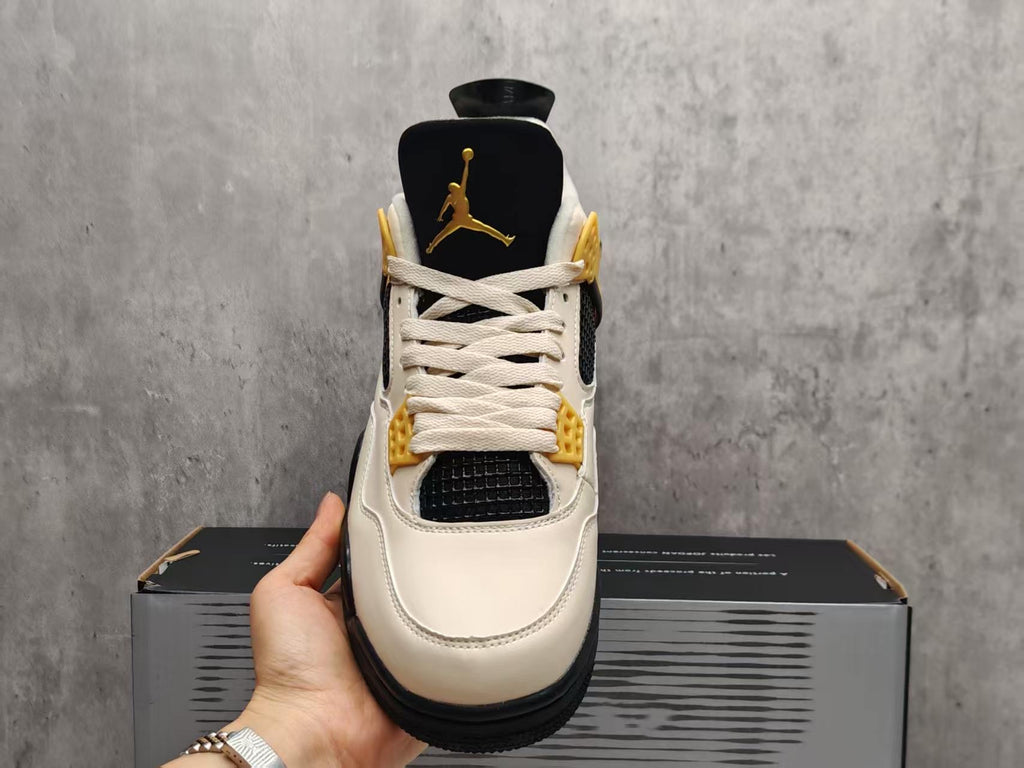 AJ4 Cream & Black Sneakers with Gold-Tone Accents