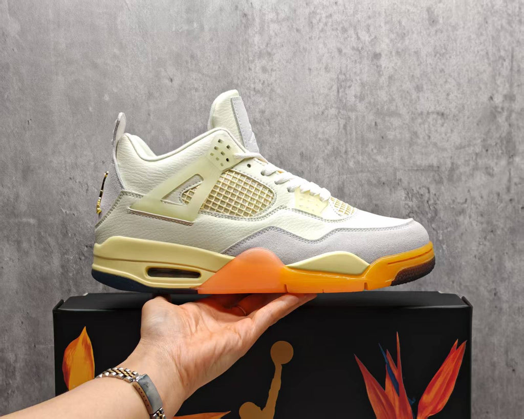 AJ4 Bird of Paradise Cream & Orange Lace-Up Sneakers