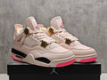 AJ4 Beige & Hot Pink Lace-Up Sneakers