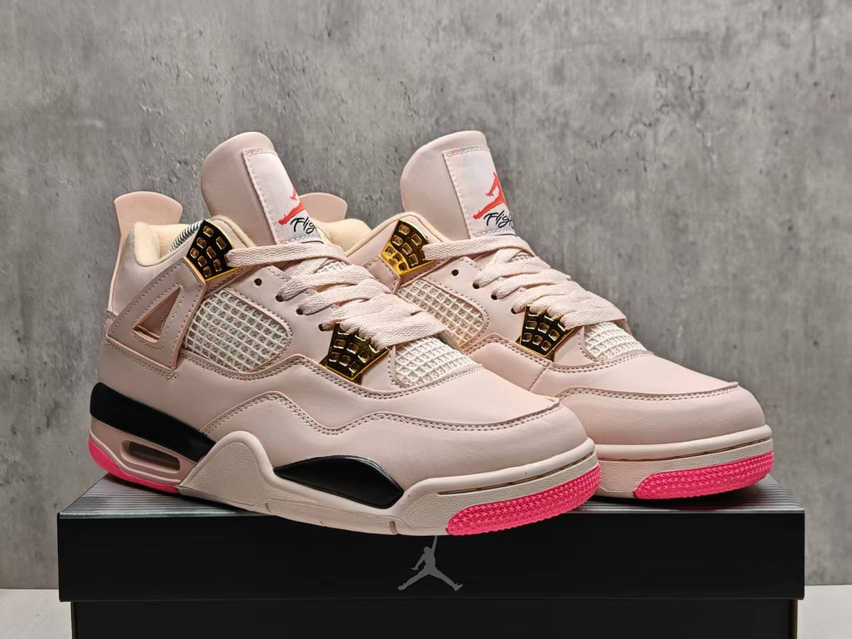 AJ4 Beige & Hot Pink Lace-Up Sneakers