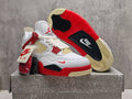 AJ4 White & Vermilion Red Lace-Up Sneakers