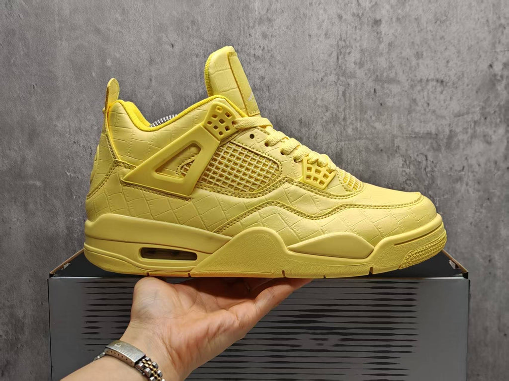 AJ4 Lemon Yellow Textured Lace-Up Sneakers