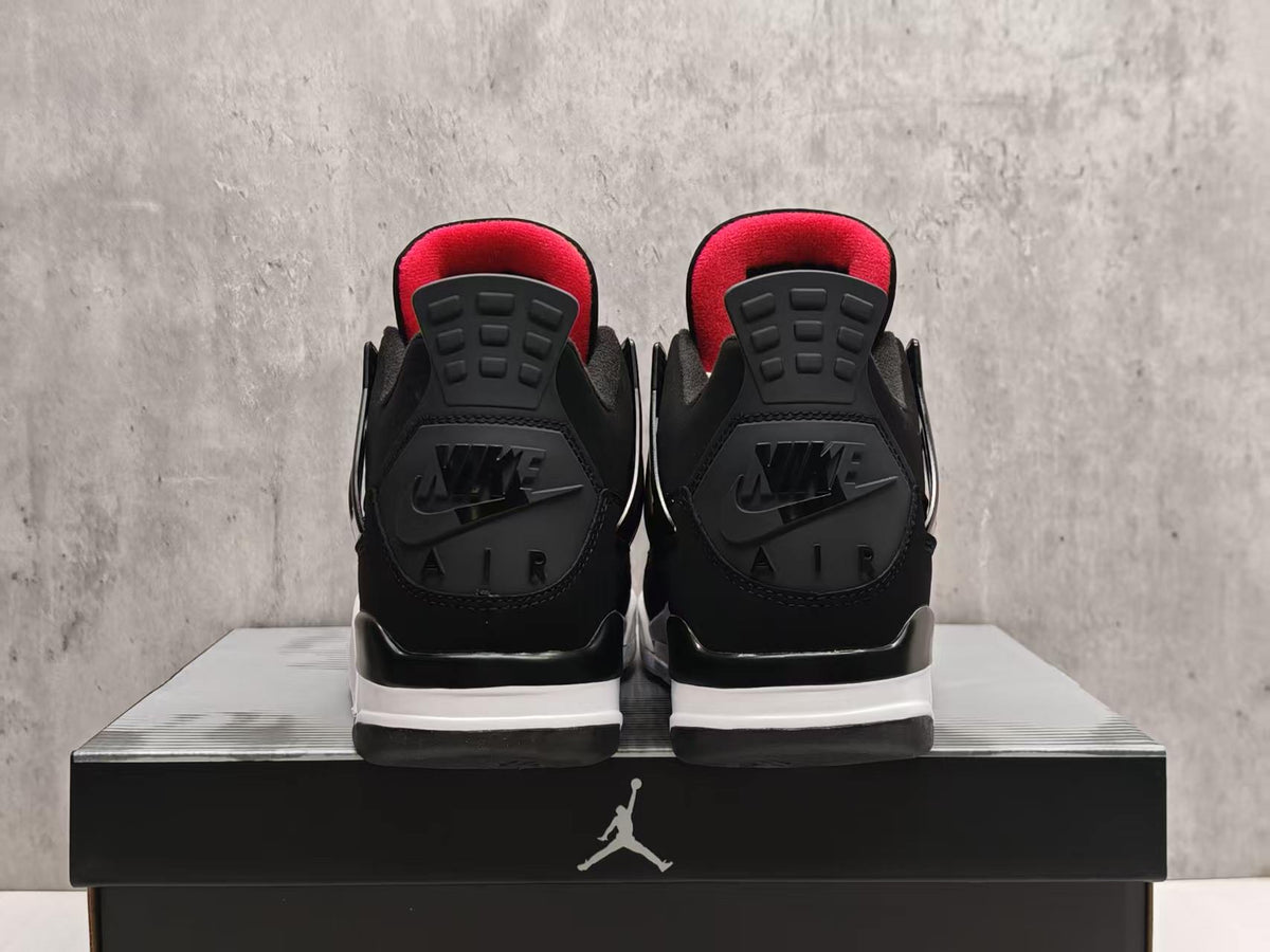 AJ4 Bloodline Black & White Sneakers with Red Accents
