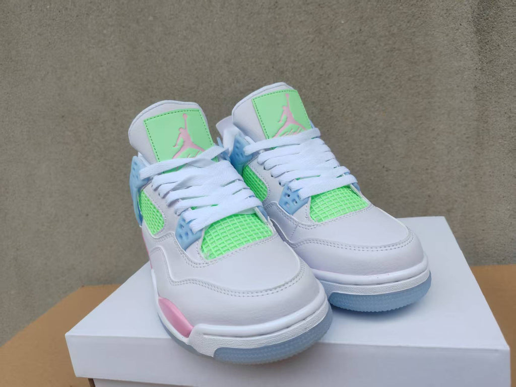 AJ4 White & Pastel Multicolor Lace-Up Sneakers