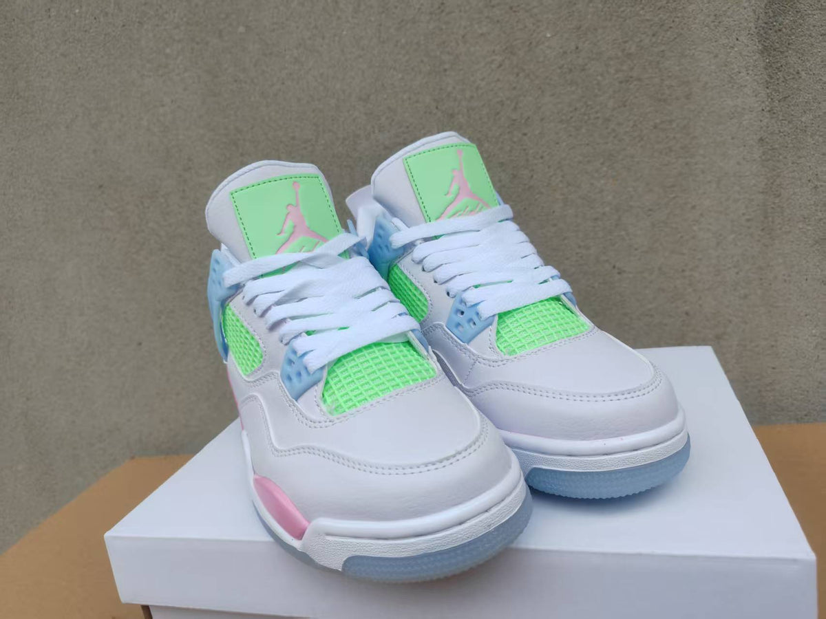 AJ4 White & Pastel Multicolor Lace-Up Sneakers