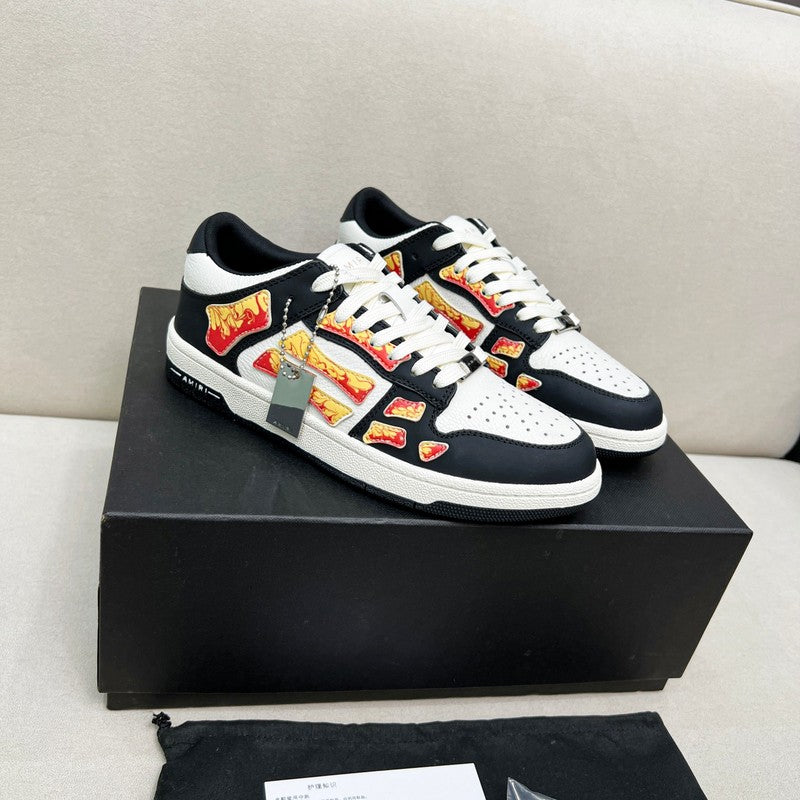 AMIRI Black & White Flame Skeleton Low-Top Sneakers