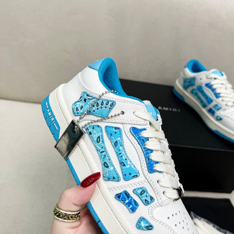 AMIRI White & Blue Paisley Skeleton Low-Top Sneakers