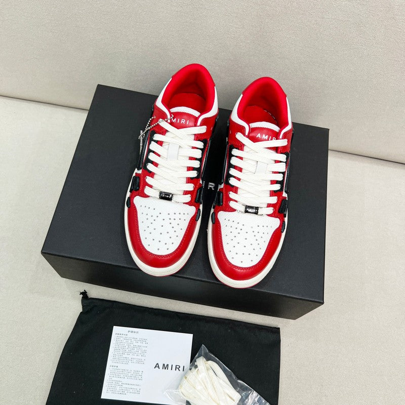 AMIRI Red, White & Black Skeleton-Overlay Sneakers