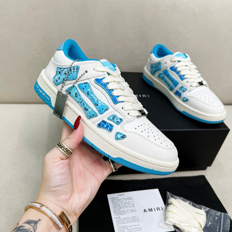 AMIRI White & Blue Paisley Skeleton Low-Top Sneakers