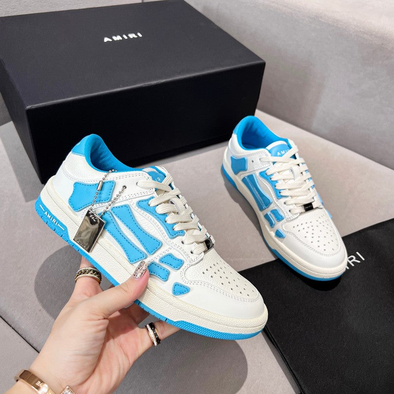 AMIRI White & Bright Blue Skeleton Low-Top Sneakers