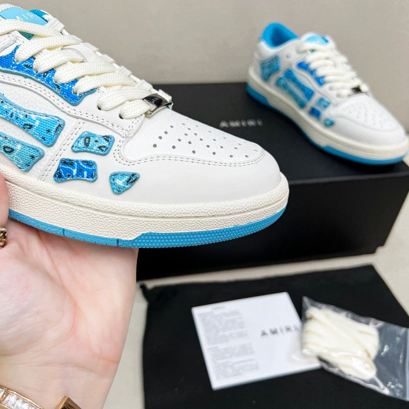 AMIRI White & Blue Paisley Skeleton Low-Top Sneakers