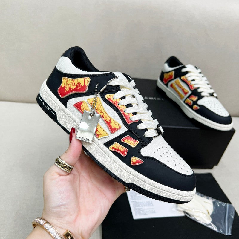 AMIRI Black & White Flame Skeleton Low-Top Sneakers