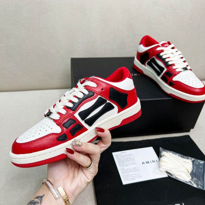 AMIRI Red, White & Black Skeleton-Overlay Sneakers