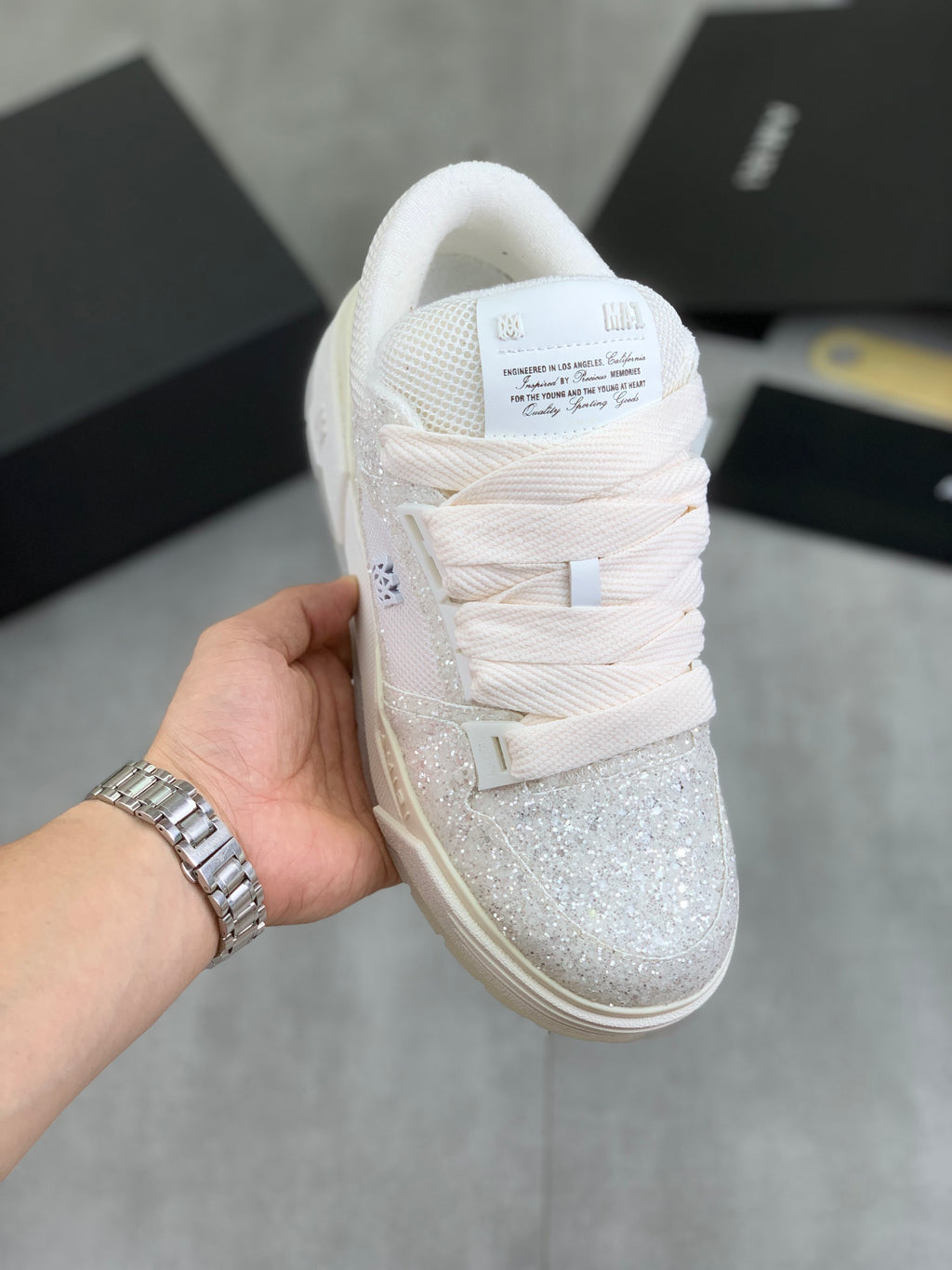 AMIRI White Iridescent Glitter Low-Top Sneakers