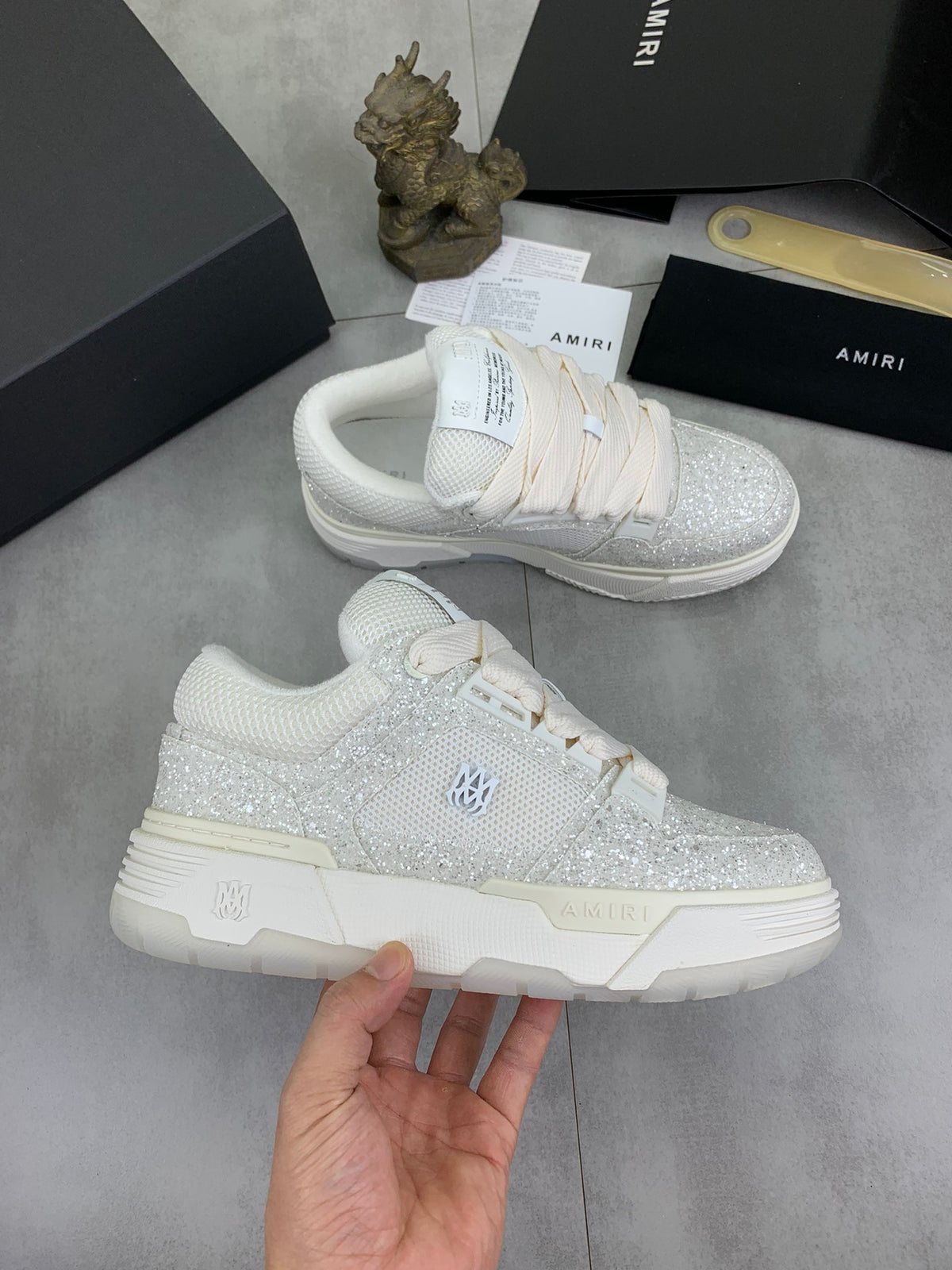 AMIRI White Iridescent Glitter Low-Top Sneakers