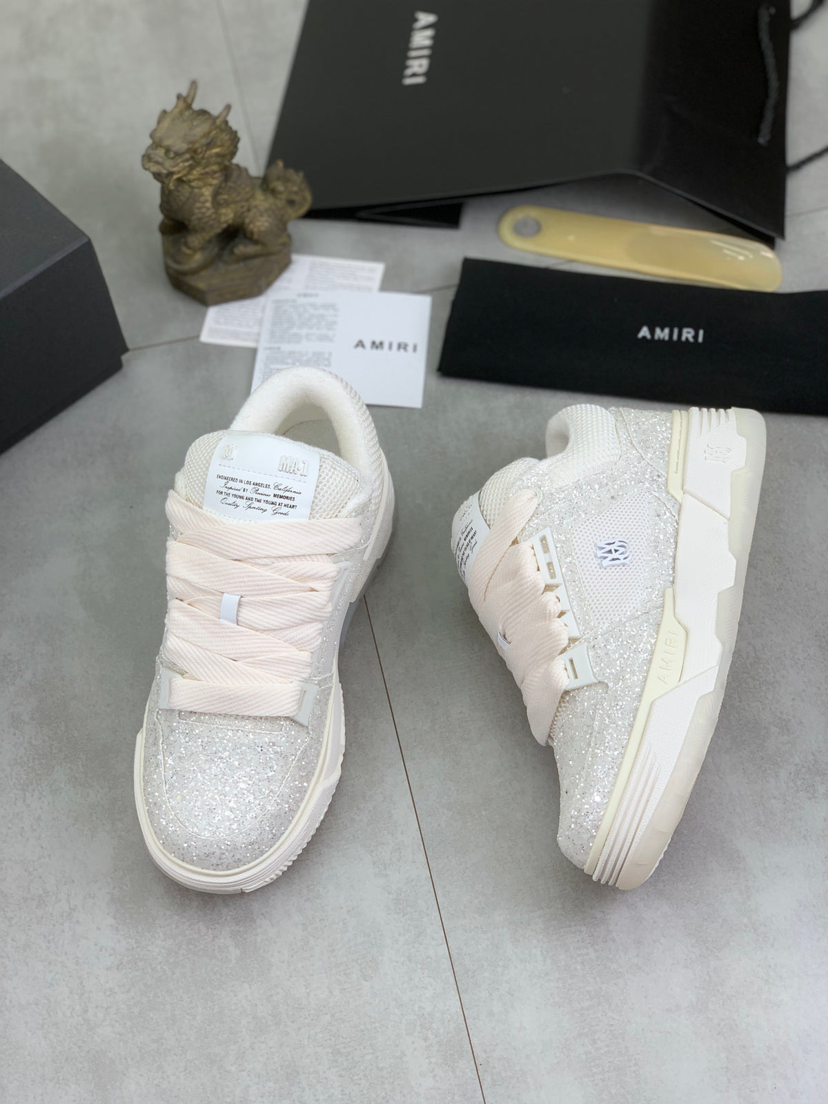 AMIRI White Iridescent Glitter Low-Top Sneakers