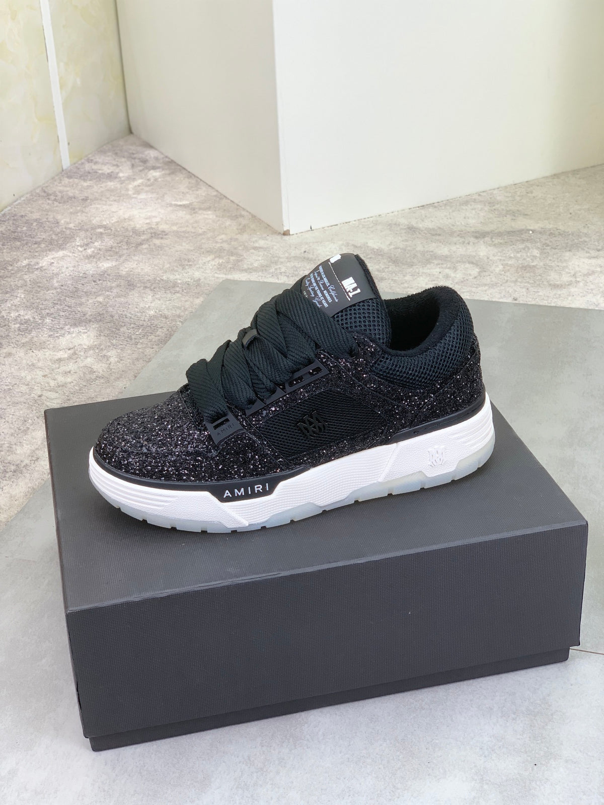 AMIRI Black Glitter Low-Top Sneakers with White Sole