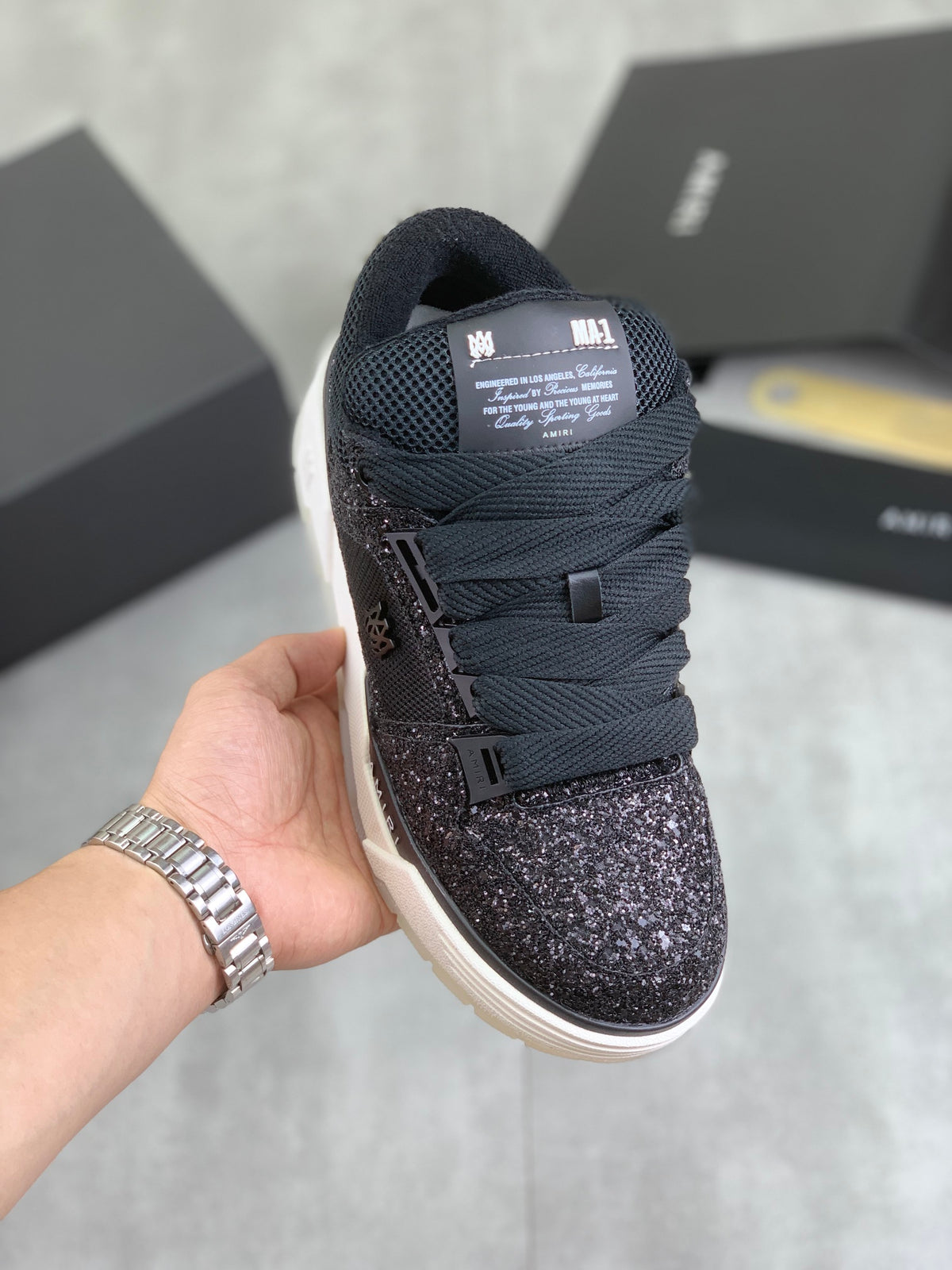 AMIRI Black Glitter Low-Top Sneakers with White Sole