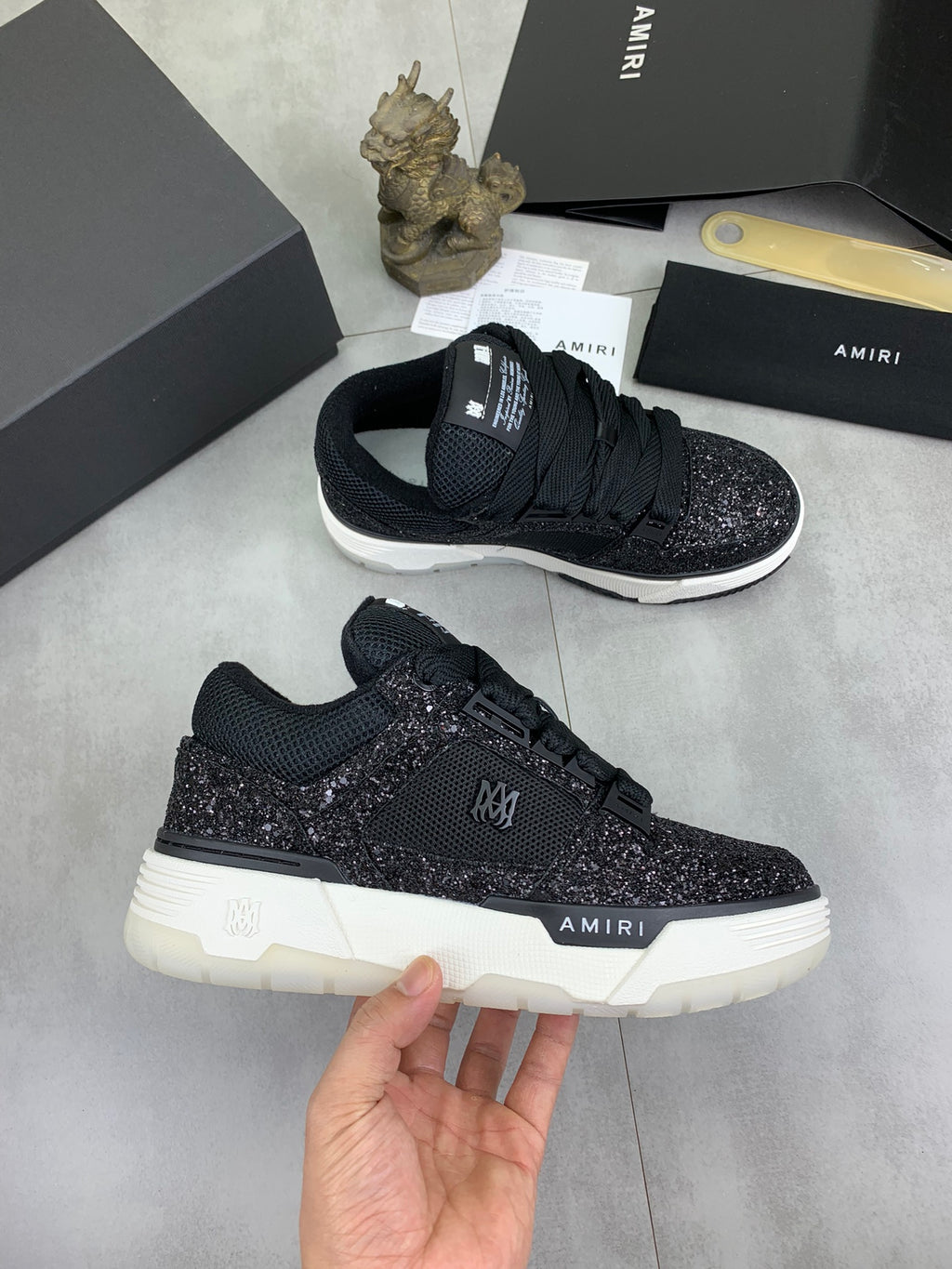 AMIRI Black Glitter Low-Top Sneakers with White Sole