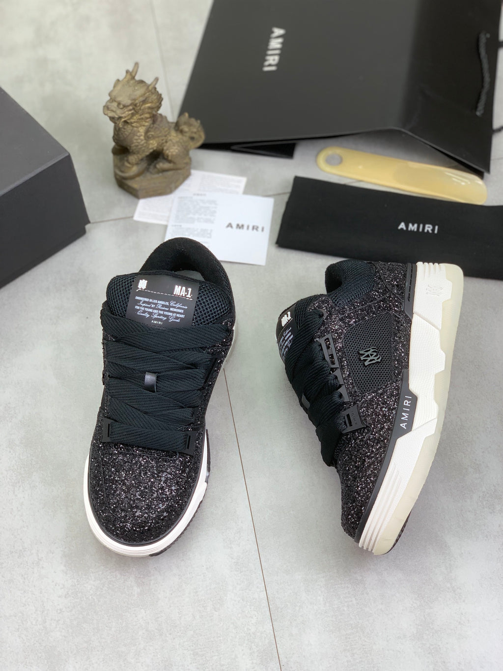 AMIRI Black Glitter Low-Top Sneakers with White Sole