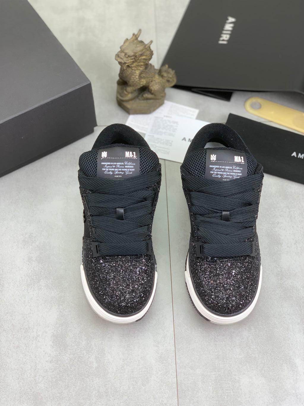 AMIRI Black Glitter Low-Top Sneakers with White Sole