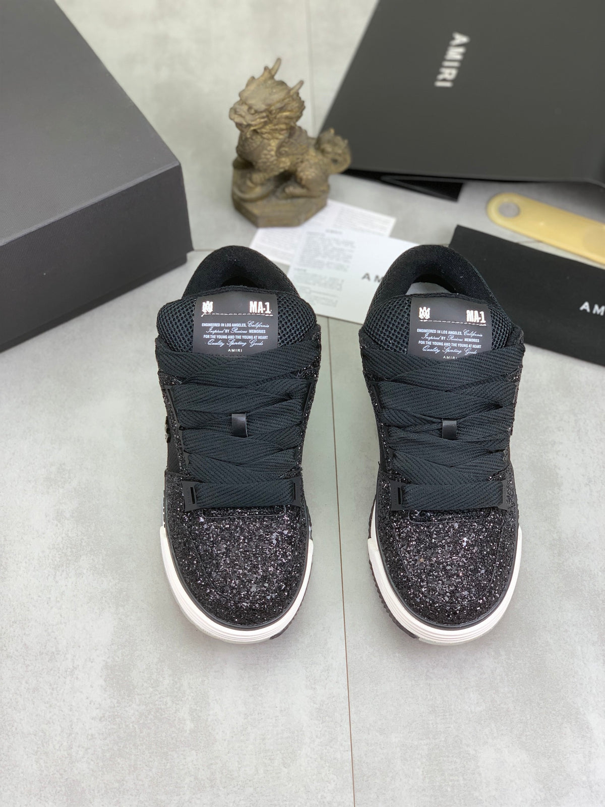 AMIRI Black Glitter Low-Top Sneakers with White Sole
