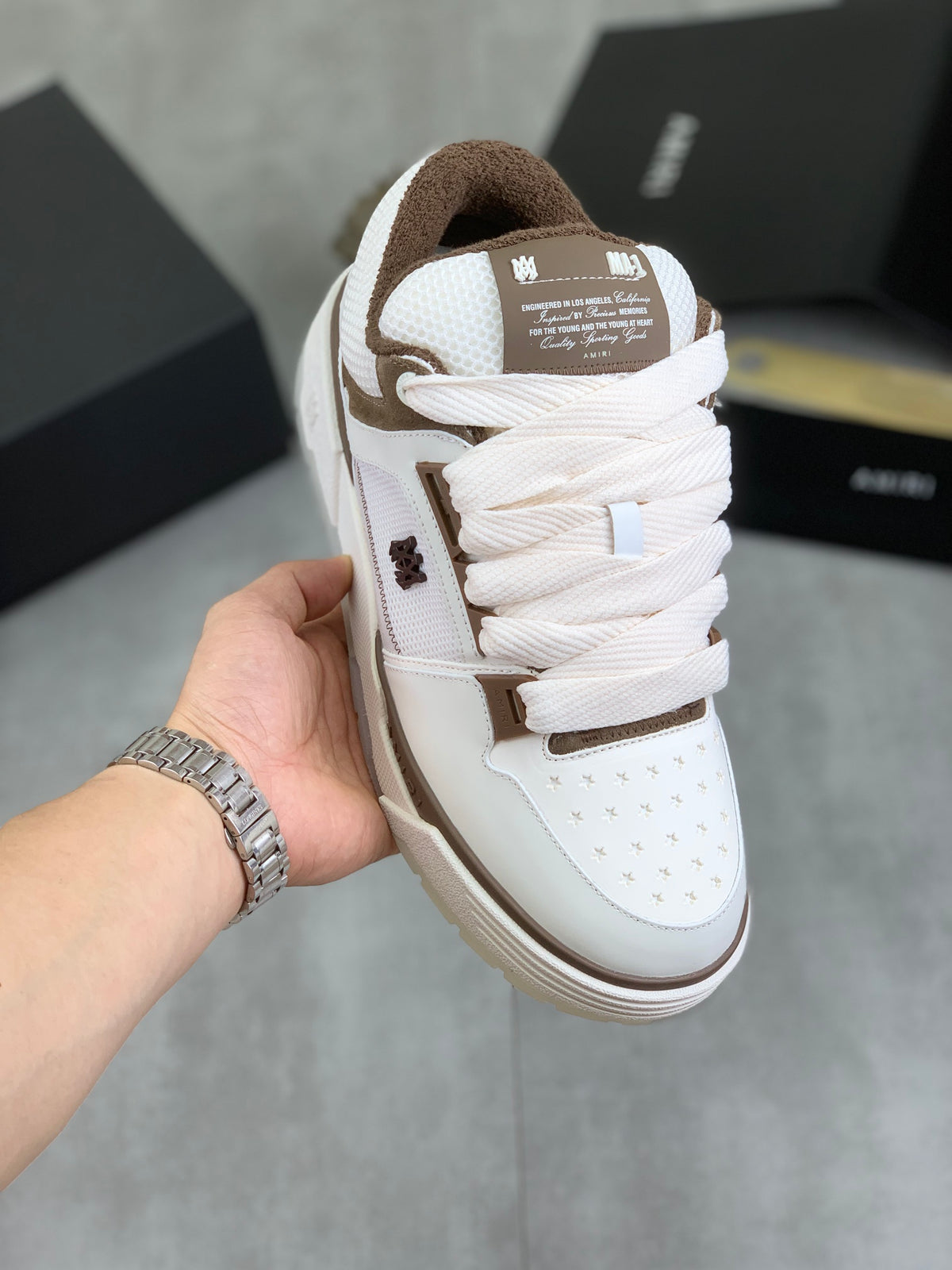 AMIRI White & Brown Low-Top Sneakers