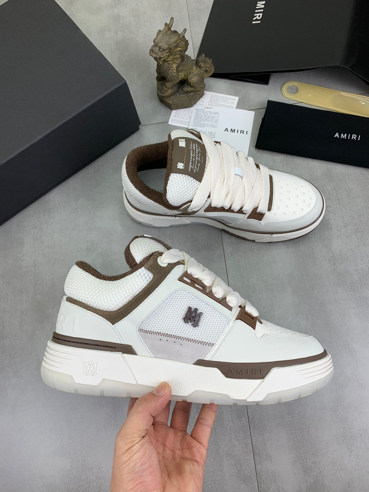AMIRI White & Brown Low-Top Sneakers