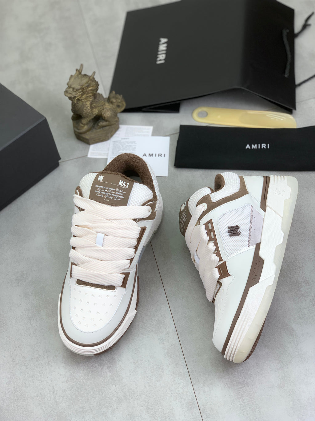 AMIRI White & Brown Low-Top Sneakers