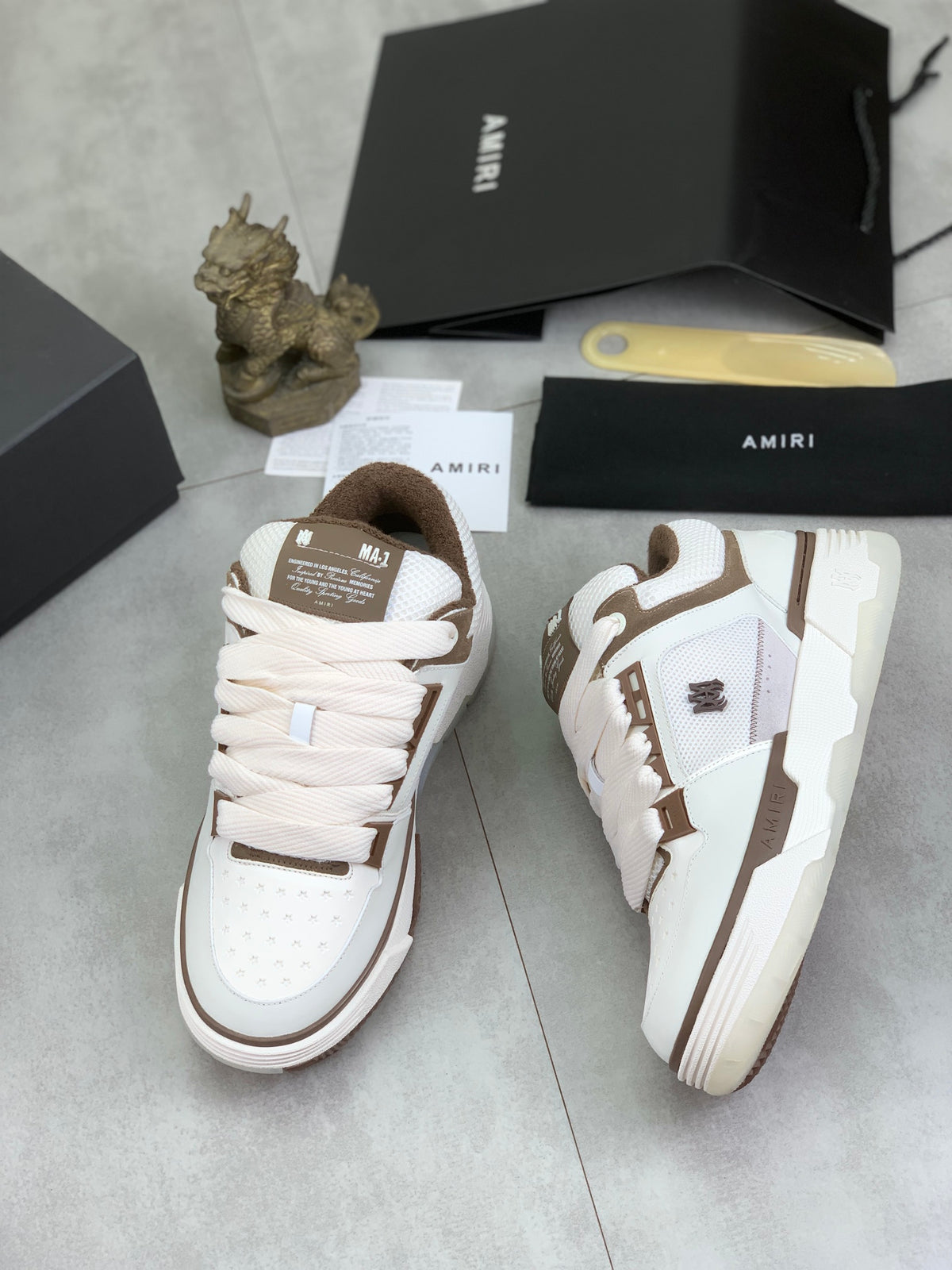 AMIRI White & Brown Low-Top Sneakers
