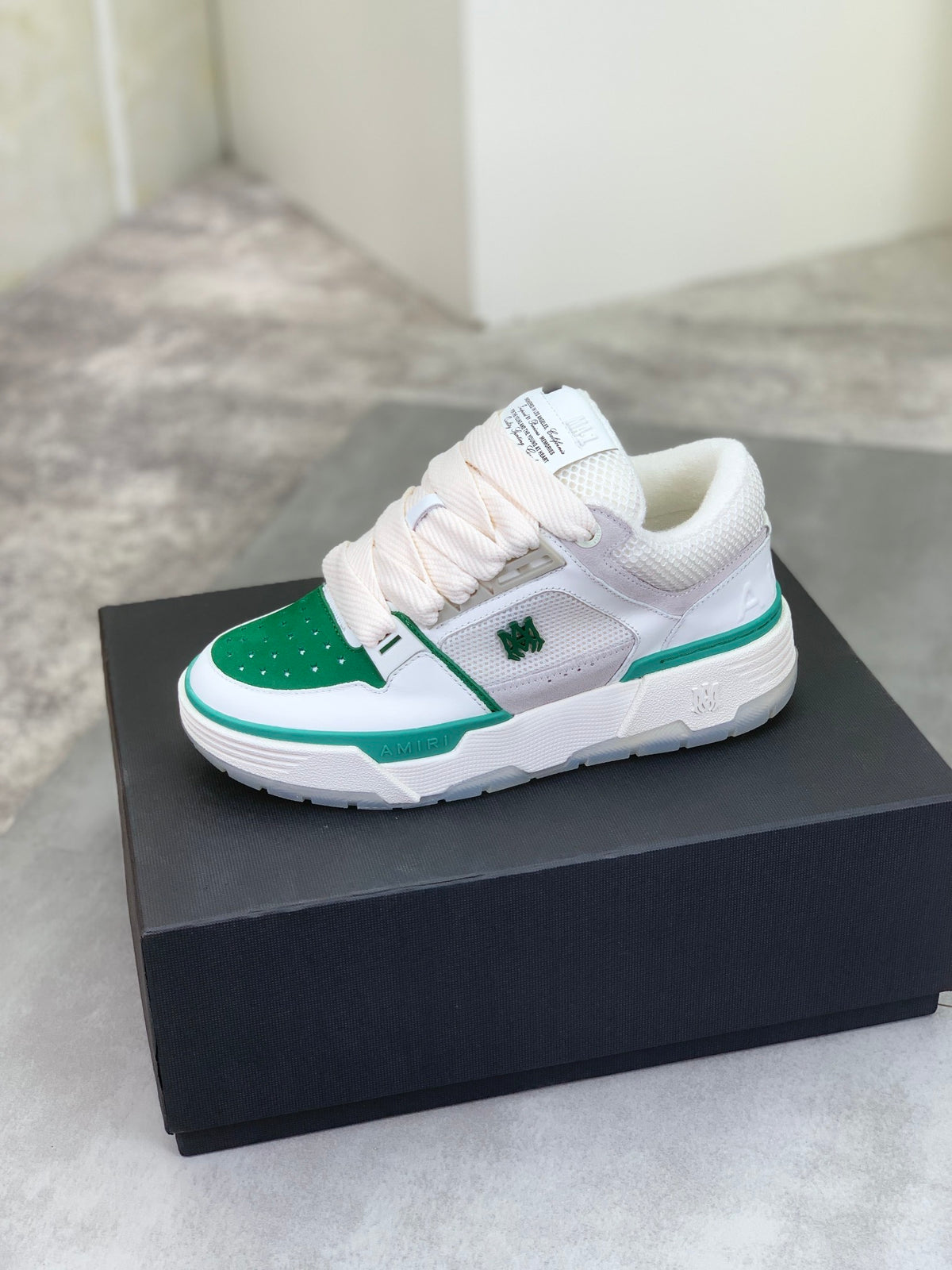 AMIRI White & Green Low-Top Sneakers