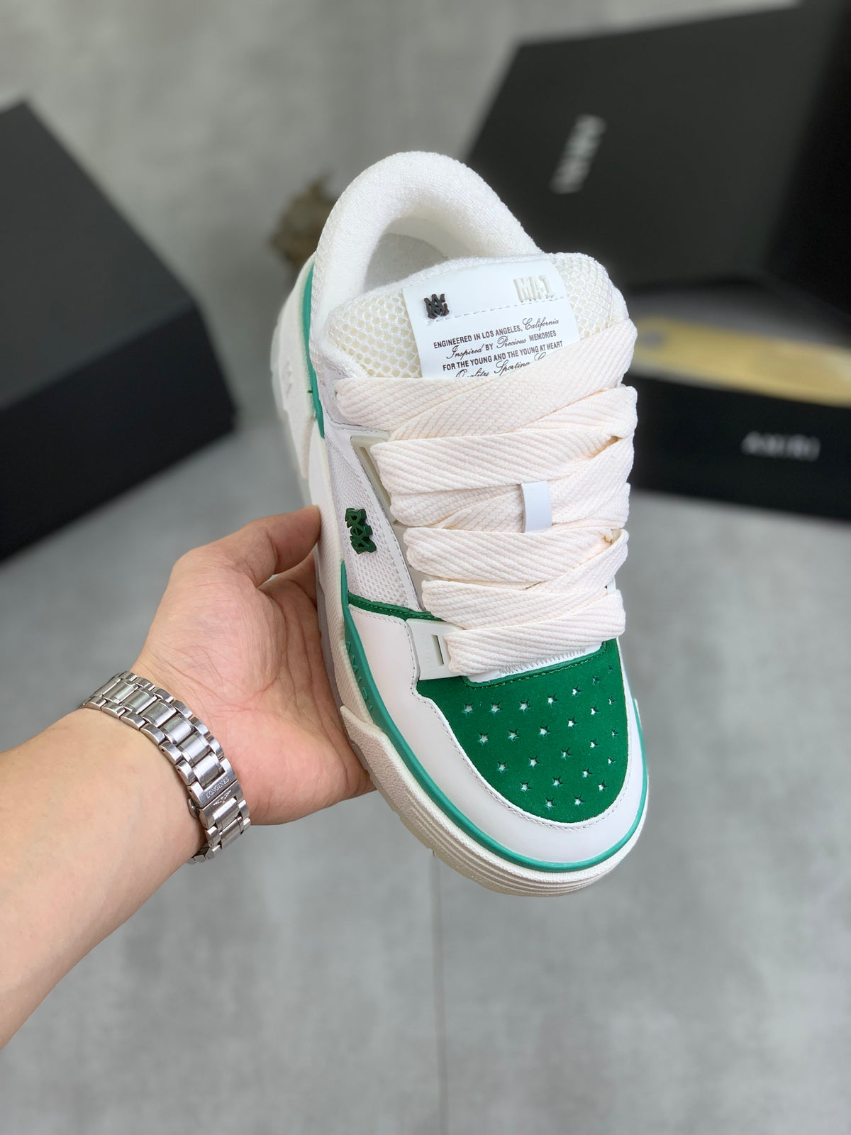 AMIRI White & Green Low-Top Sneakers